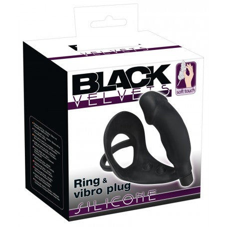 VIBRATORE ANALE DILDO CON ANELLO FALLICO INDOSSABILE PLU VIBRANTE FALLO IN SILICONE NERO THE BLACK